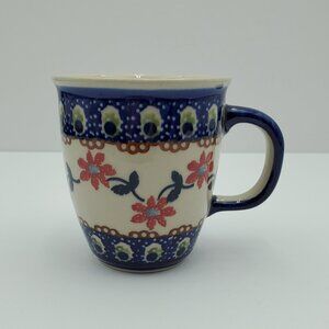 Polish Pottery Red Flowers Mug Peacock Eyes Red Daisy Mug
